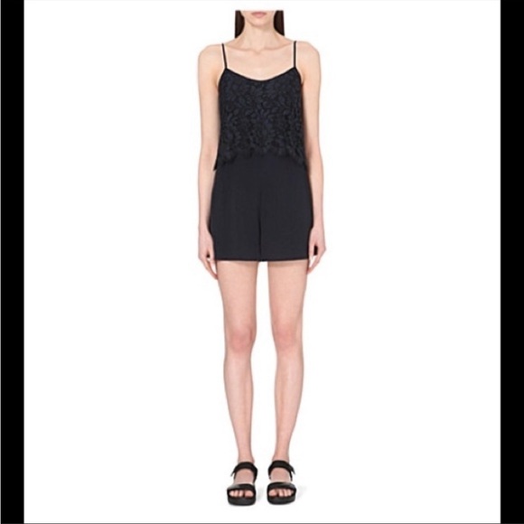 Sandro Paris Navy Blue Viscose  Lace Overlay Sleeveless Romper adjustable straps - Picture 16 of 16